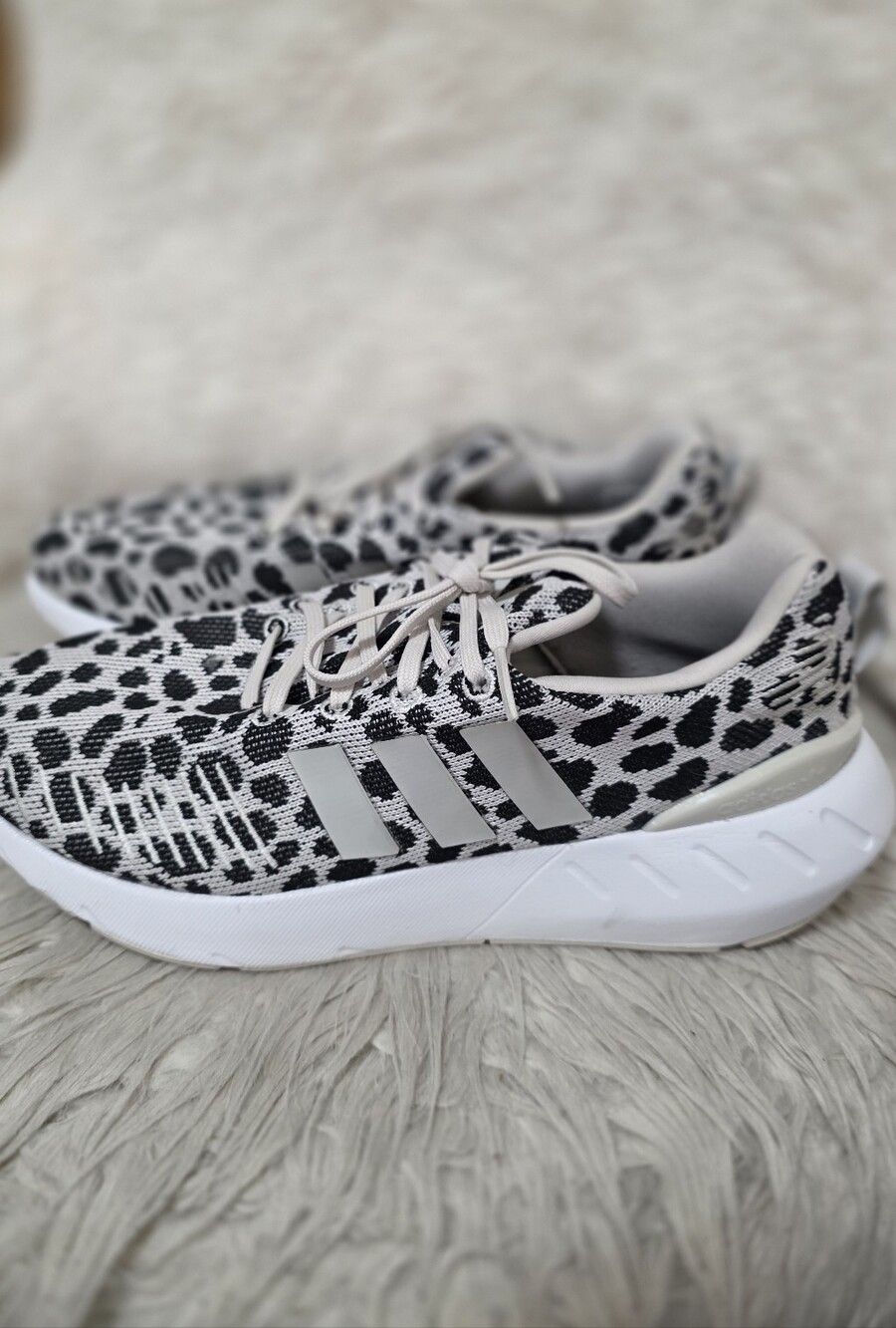 Adidas Leopard Print Running Sneakers in Black & White